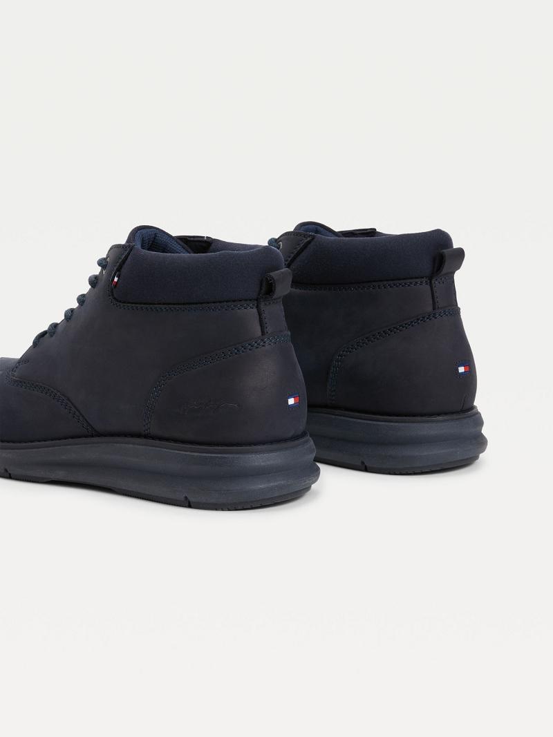 Férfi Tommy Hilfiger Bőr ankle Csizma Sötétkék | HU 1469DFM